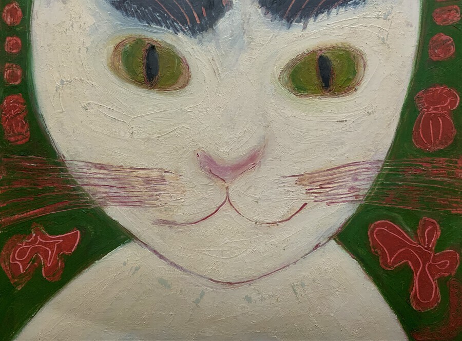 Antique Farine The Cat - Original Mixed Media Portrait Painting by Sanchia Lewis