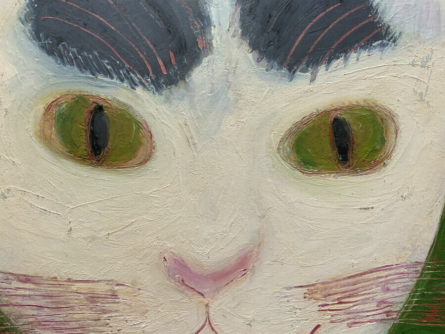 Antique Farine The Cat - Original Mixed Media Portrait Painting by Sanchia Lewis