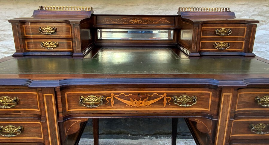 Antique Maple & Co - Stunning Edwardian Marquetry Rosewood Library Writing Table Desk