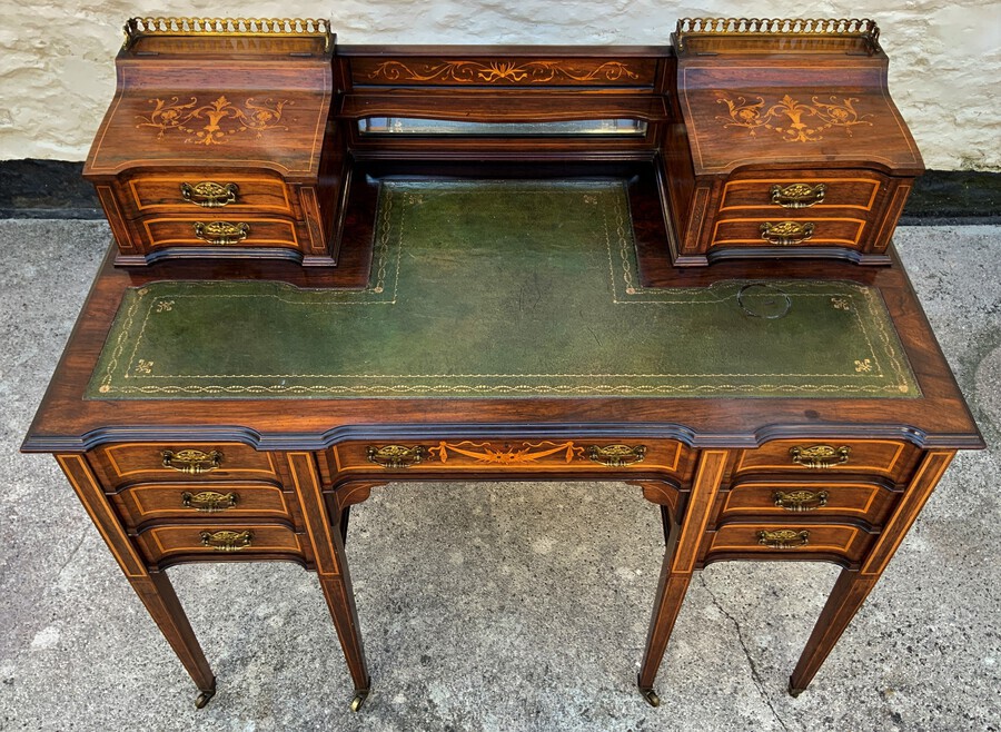 Antique Maple & Co - Stunning Edwardian Marquetry Rosewood Library Writing Table Desk