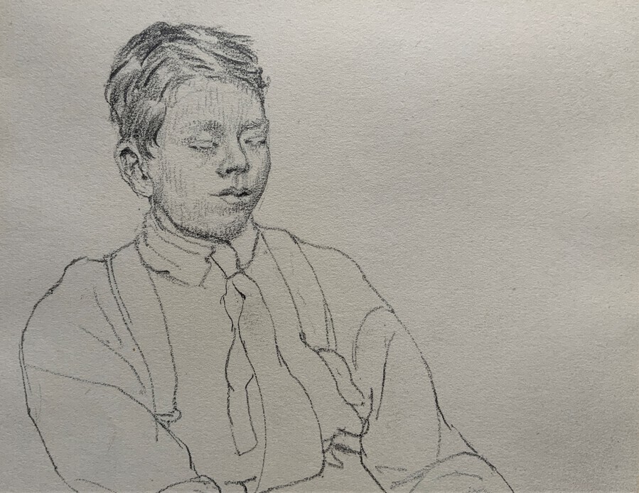Antique William Robert Hay (1886-1964) Original A Seated Student Portrait Pencil Drawing