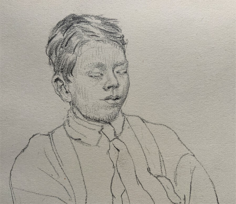 Antique William Robert Hay (1886-1964) Original A Seated Student Portrait Pencil Drawing