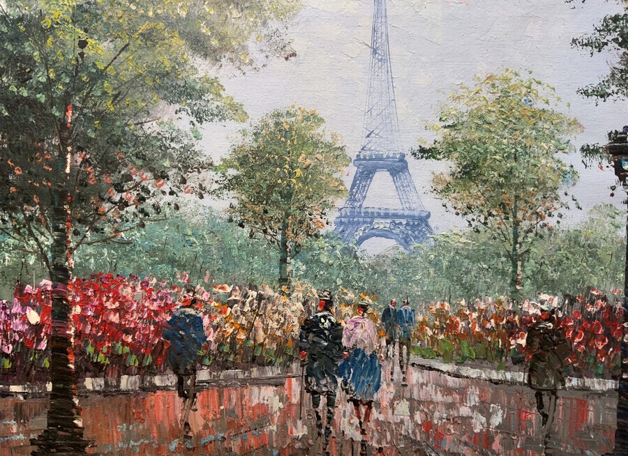 Antique Lovely Pair of Original 20thc French Parisian Cityscape Gouache Paintings