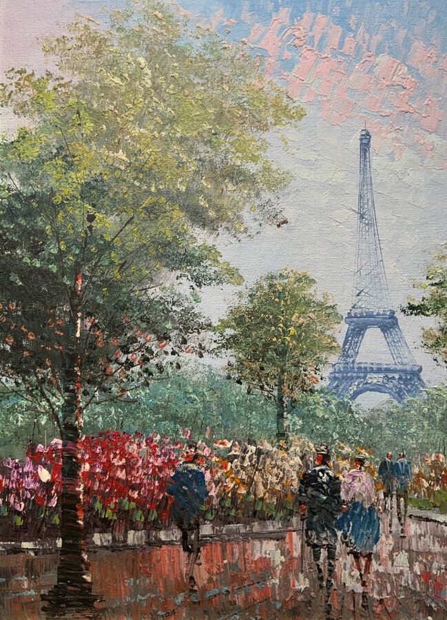 Antique Lovely Pair of Original 20thc French Parisian Cityscape Gouache Paintings