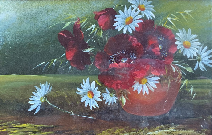 Antique Attractive Matching Pair Of 19th Century Oil Paintings Floral Still Life Study