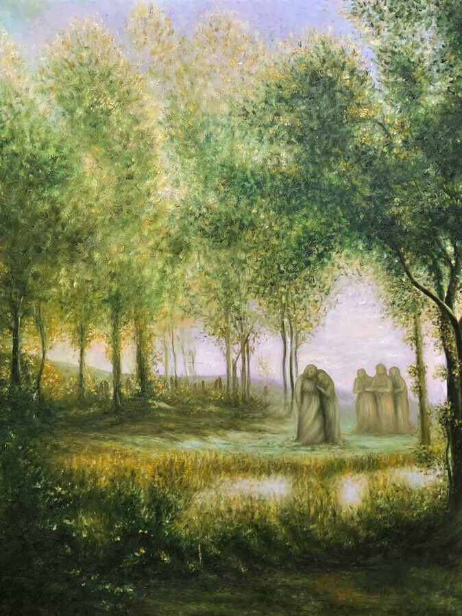 Antique *HUGE* Old Master Style Woodland Landscape Impressionist Oil On Canvas Painting