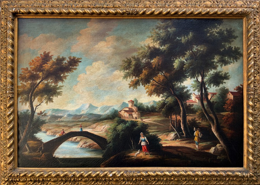 SUBSTANTIAL! Original Italian Landscape Oil By Follower Of 17thc Gaspard Dughet