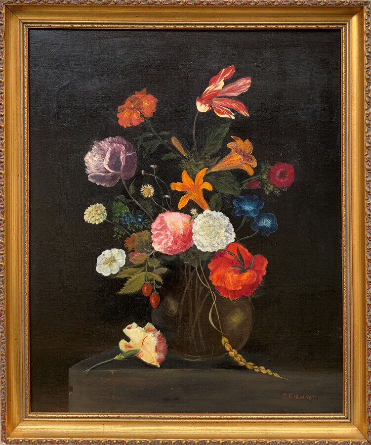 Lovely Original Vintage Antique Floral Still Life Of Dutch Flowers Oil Painting
