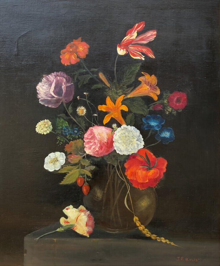 Antique Lovely Original Vintage Antique Floral Still Life Of Dutch Flowers Oil Painting