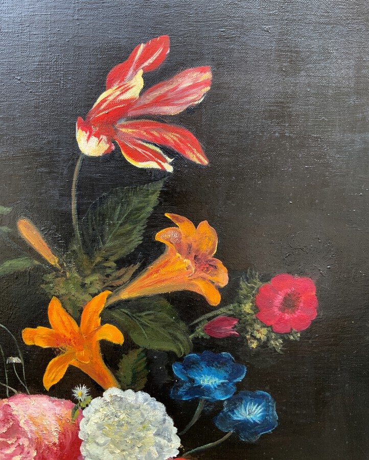 Antique Lovely Original Vintage Antique Floral Still Life Of Dutch Flowers Oil Painting