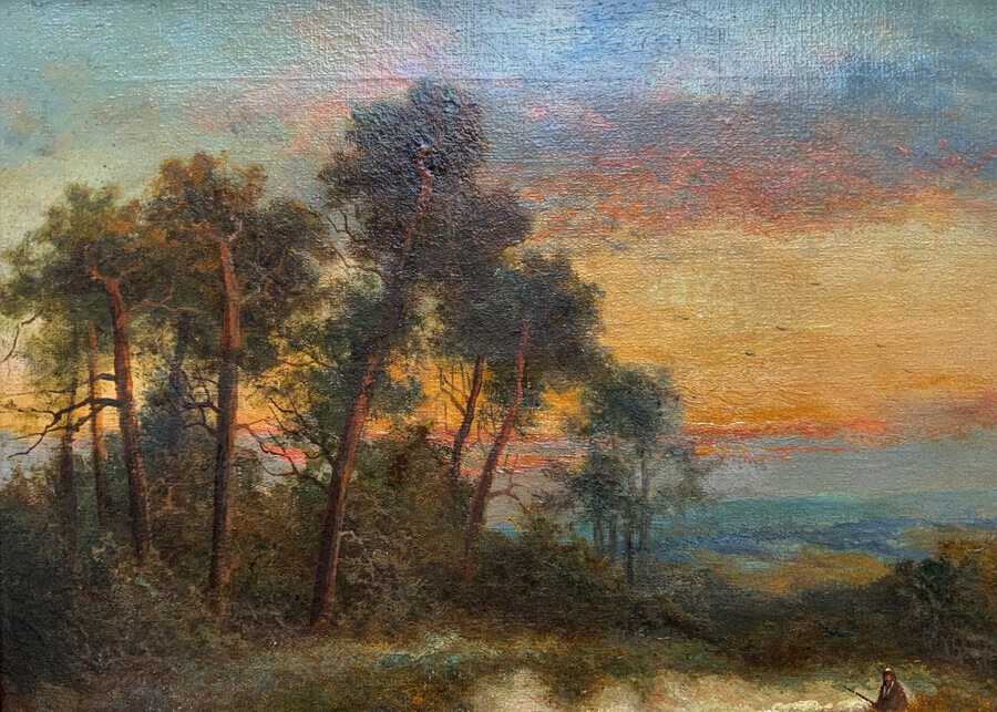 Antique William Langley (1852-1922) Original Early 1900s Sunset & Sheppard Landscape Oil