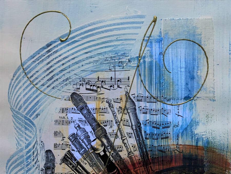 Antique Sonata II By Rory J. Browne - Rare 20thc Musician Mixed Media Abstract Painting