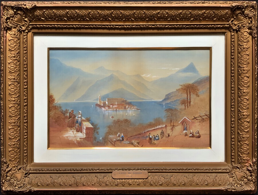 'Lake Garda' Stunning Large 19thc Italian Landscape Watercolour Painting