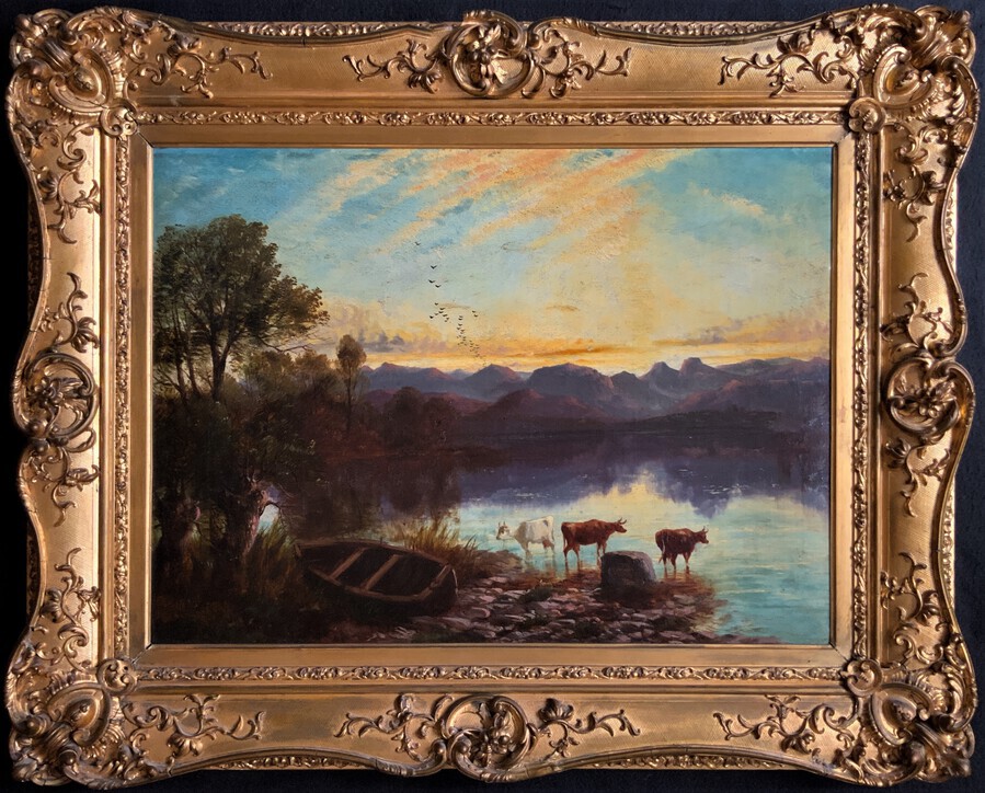 John Joseph Hughes R.A - A Very Fine 'Lake Windermere' 19thc Large Oil Painting