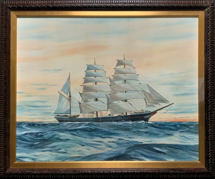 Tea Clipper Ship Killeena' In 1909 - Exceptional Nautical Watercolour Painting