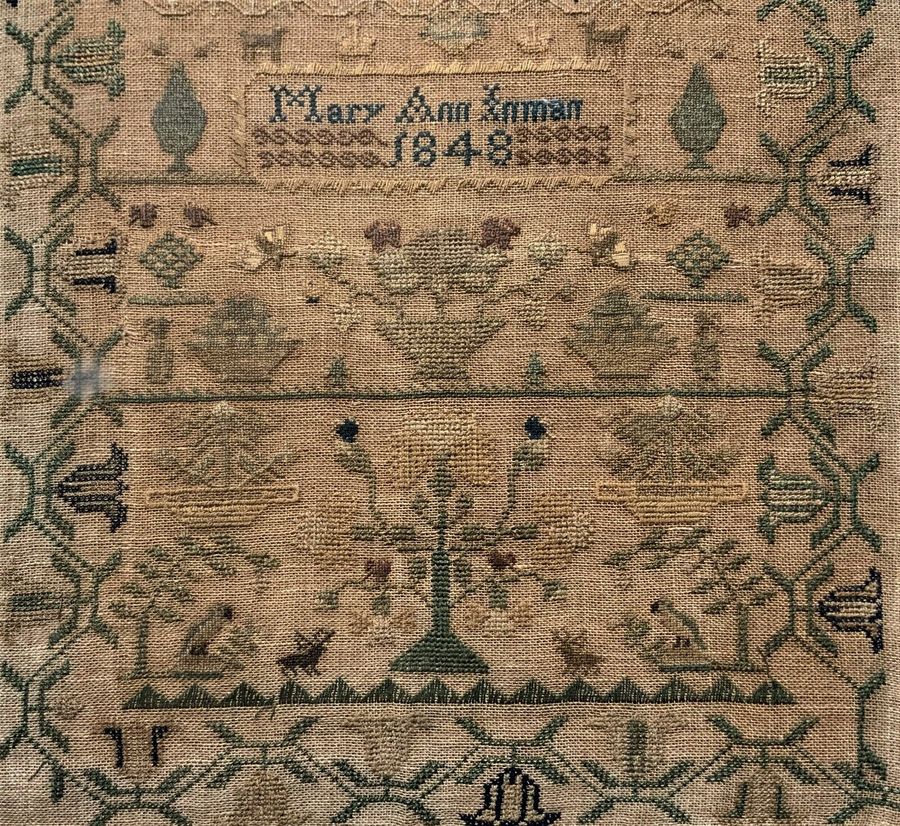 Antique Beautiful Mid-19thc (1848) Victorian Sampler With Religious Script