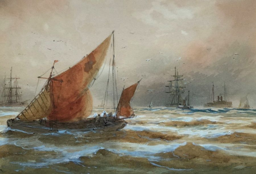 Antique Early 1900s Antique Seascape Watercolour Painting By 'Thomas Mortimer'
