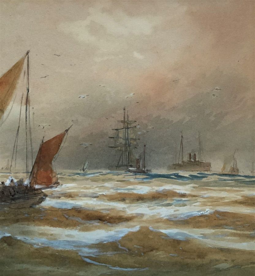 Antique Early 1900s Antique Seascape Watercolour Painting By 'Thomas Mortimer'