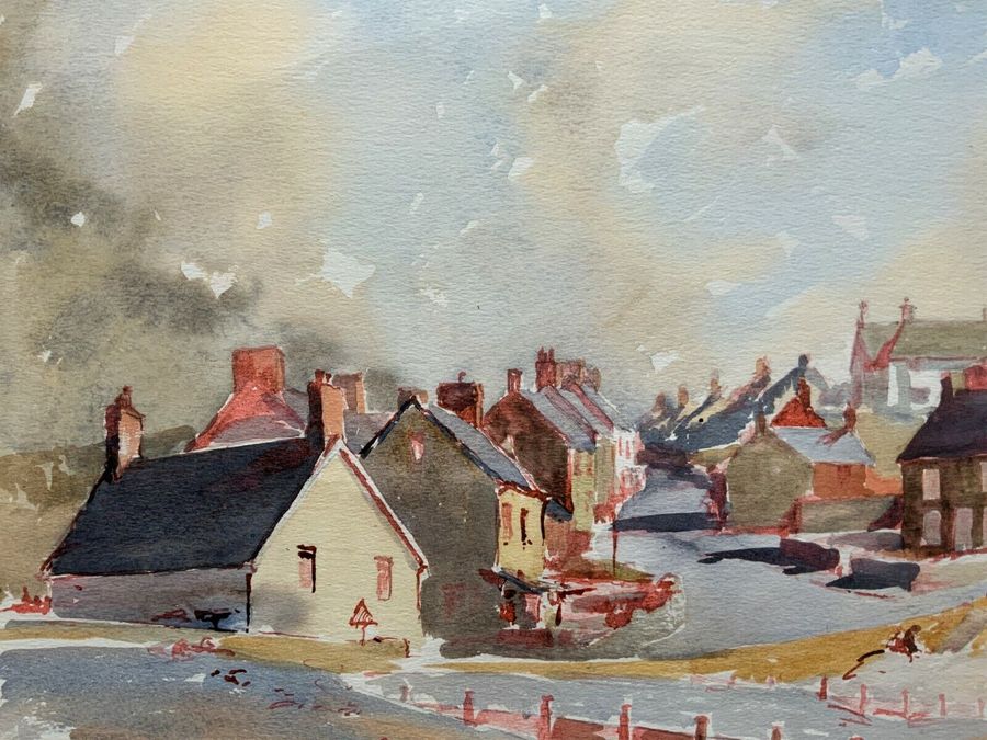 Antique Original Vintage North Wales Coastal Village Landscape Watercolour Painting