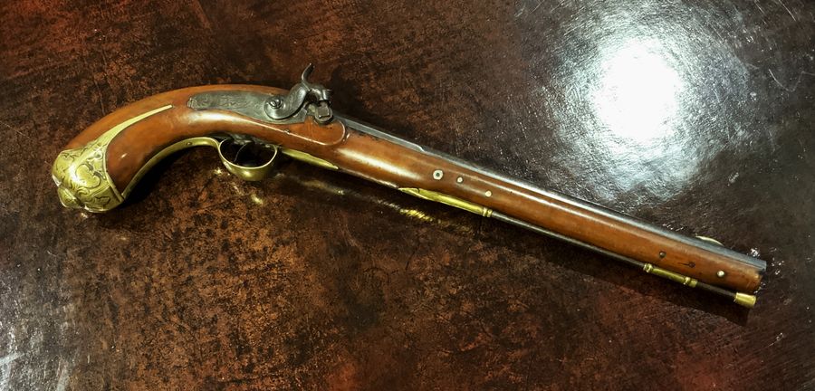 SUPERB 19thc REGENCY PERIOD SMOOTH-BORE PERCUSSION CAP PISTOL BY A.W SPIRES