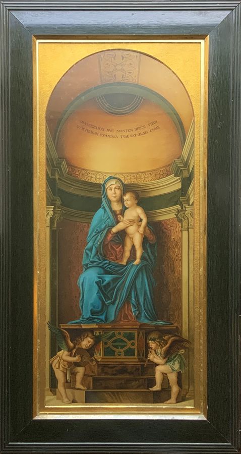 LARGE STUNNING FRAMED ANTIQUE ITALIAN RELIGIOUS OLD MASTER COLOURED PRINT