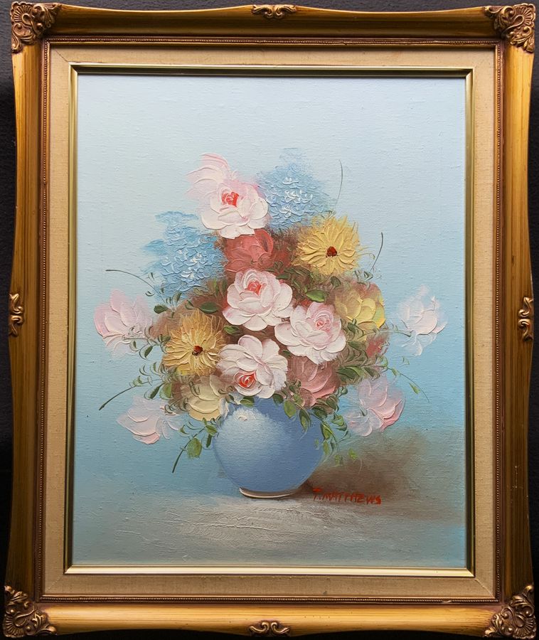 EXCELLENT QUALITY POST-WAR VINTAGE FLORAL STILL LIFE STUDY OIL PAINTING