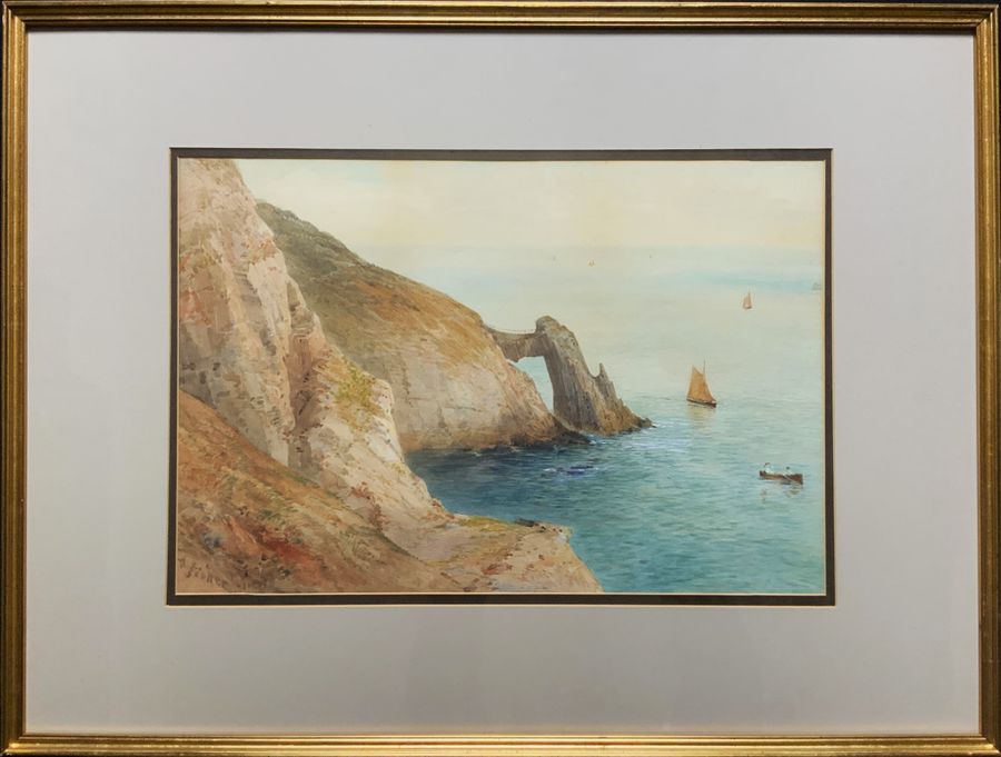 Cornish Coast By A Fisher WONDERFUL 19th-CENTURY SEASCAPE WATERCOLOUR PAINTING