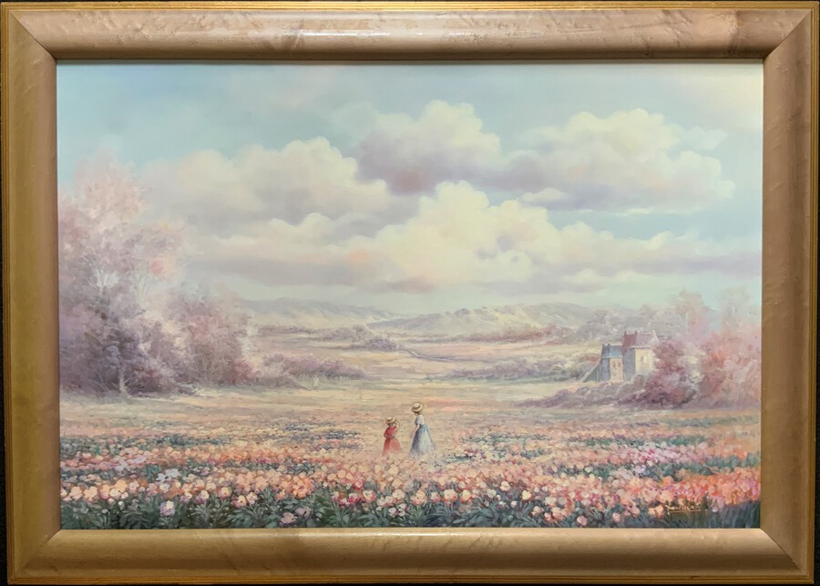 Antique 'Blossoming Meadow' - Large Contemporary Impressionist Landscape Oil Painting