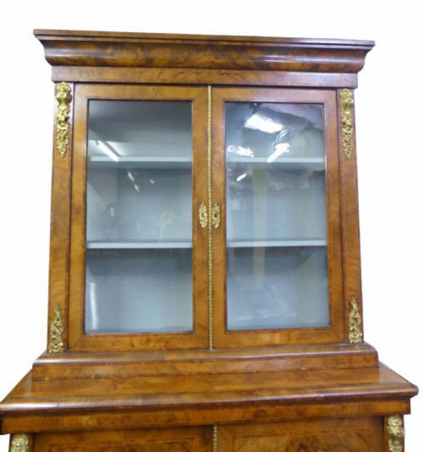 Antique Top Quality Victorian Burr Walnut Bookcase