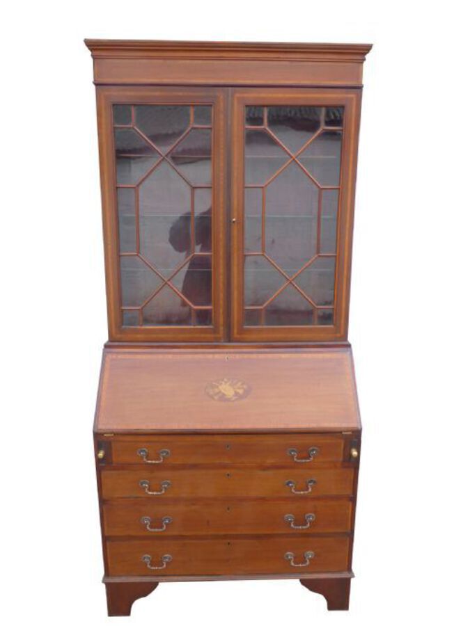 Edwardian Inlaid Bureau Bookcase