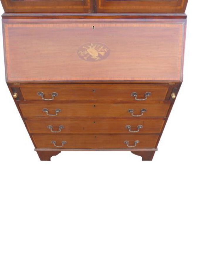 Antique Edwardian Inlaid Bureau Bookcase