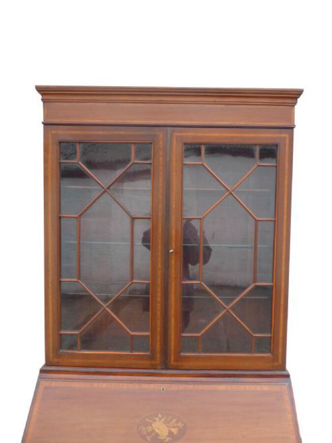 Antique Edwardian Inlaid Bureau Bookcase