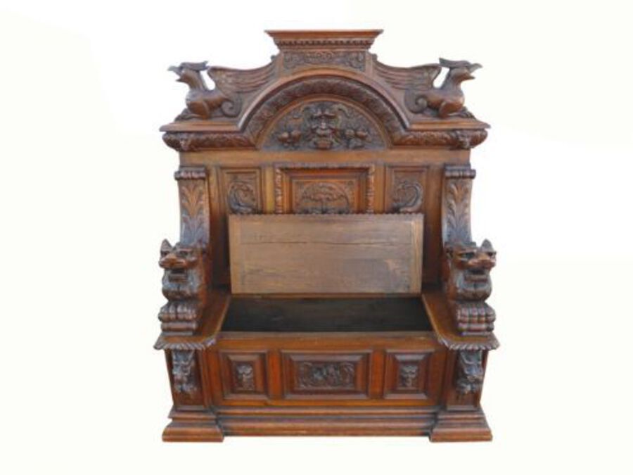 Antique Early 19th Century Fabulously Carved Bench 