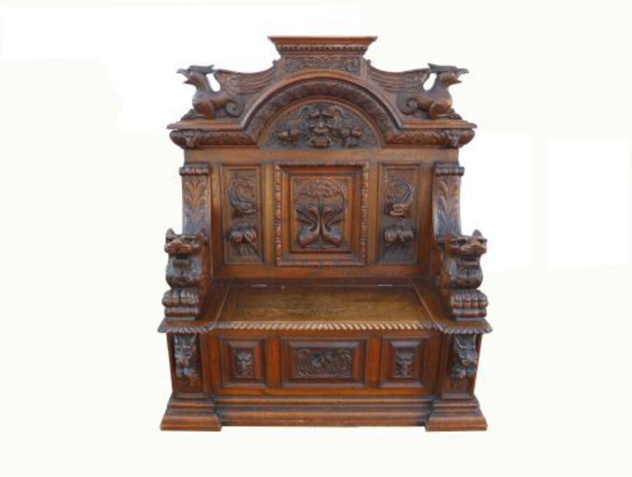 Antique Early 19th Century Fabulously Carved Bench 