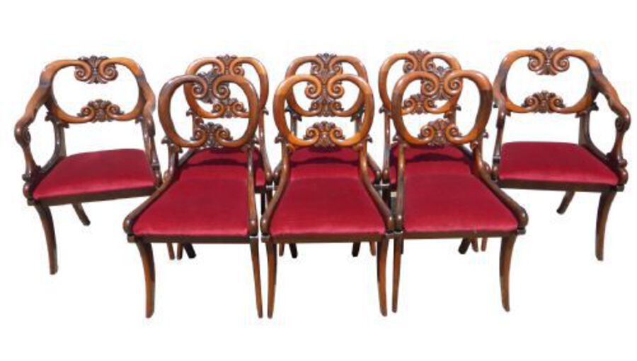 Antique Set of 8 William IV Solid Rosewood Dining Chairs