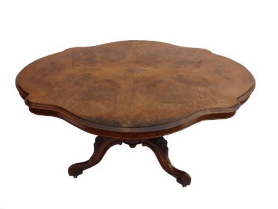 Antique Victorian Shaped Burr Walnut Breakfast Table 