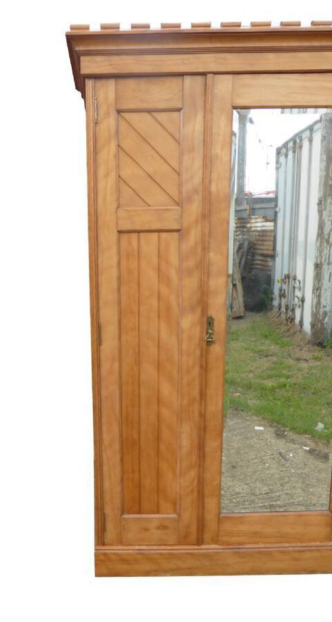 Antique Victorian Satinwood Triple Wardrobe