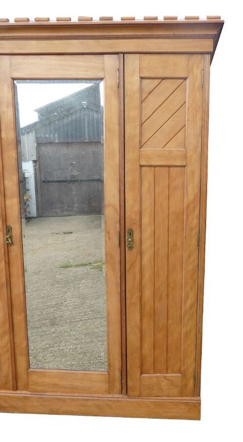 Antique Victorian Satinwood Triple Wardrobe