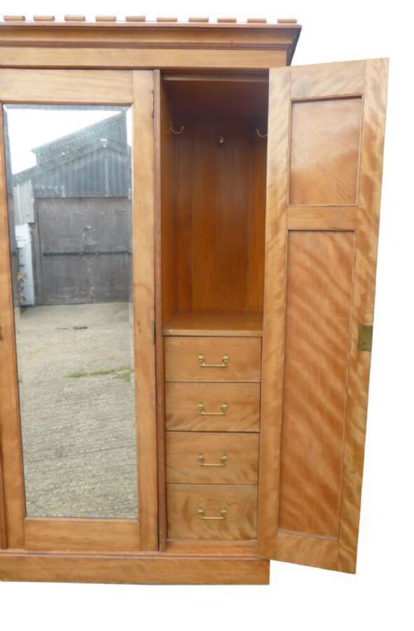 Antique Victorian Satinwood Triple Wardrobe