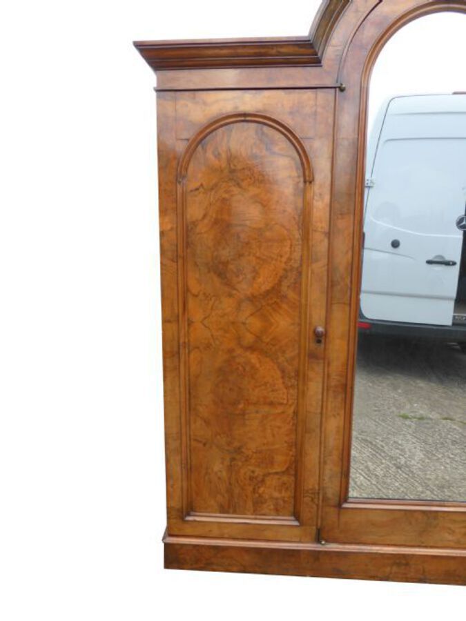 Antique Victorian Burr Walnut Triple Wardrobe