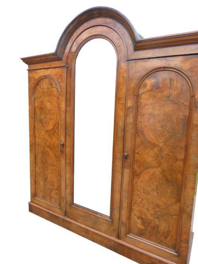 Antique Victorian Burr Walnut Triple Wardrobe