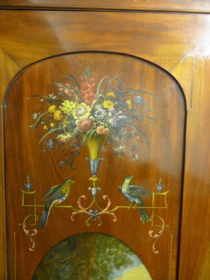 Antique Victorian Hand Painted Triple Wardrobe