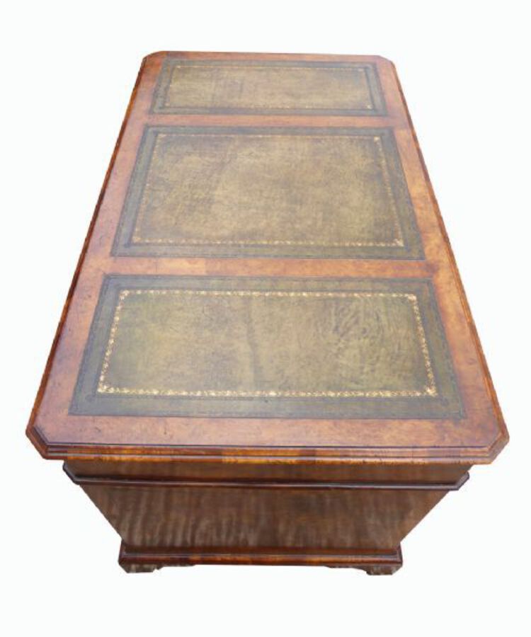 Antique Small Victorian Burr Walnut Pedestal Desk