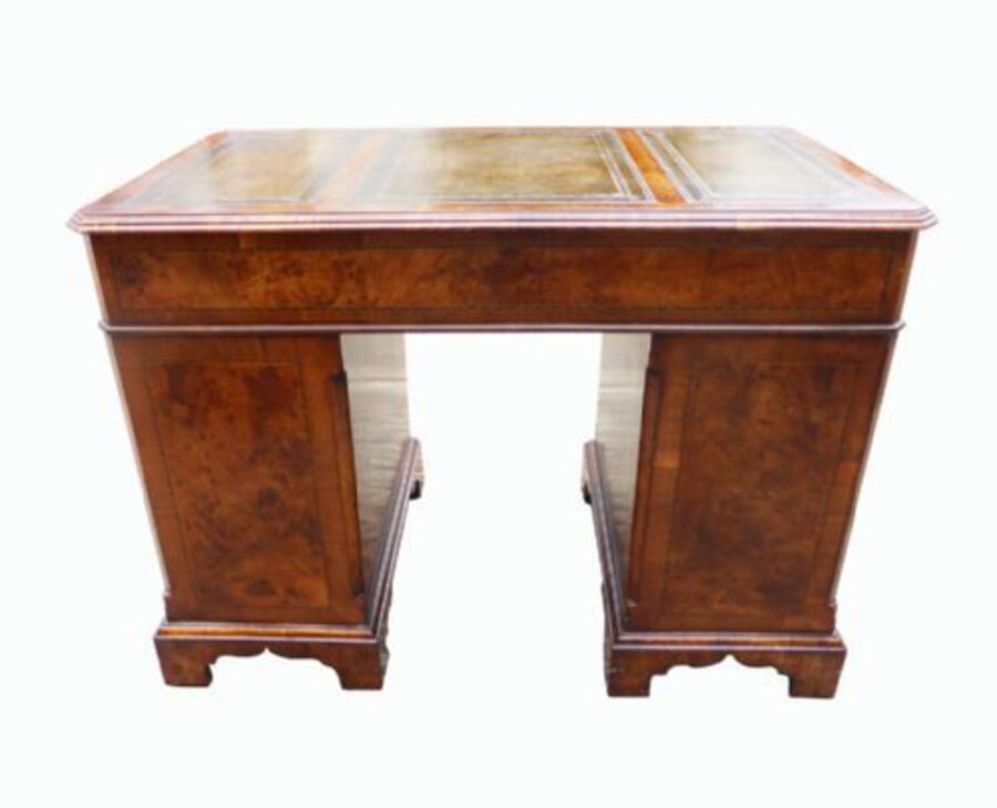 Antique Small Victorian Burr Walnut Pedestal Desk