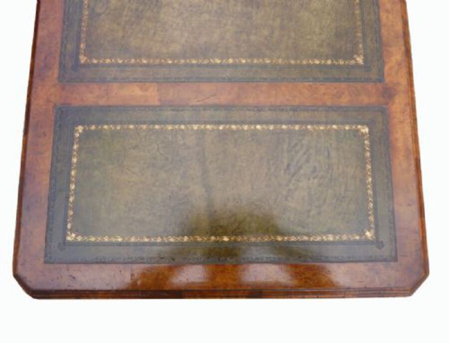 Antique Small Victorian Burr Walnut Pedestal Desk