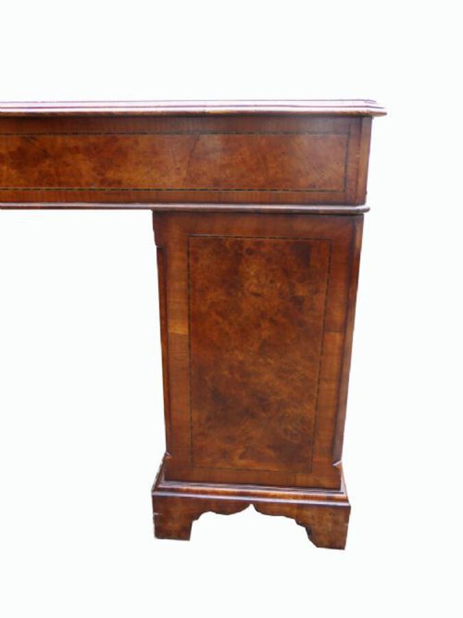 Antique Small Victorian Burr Walnut Pedestal Desk