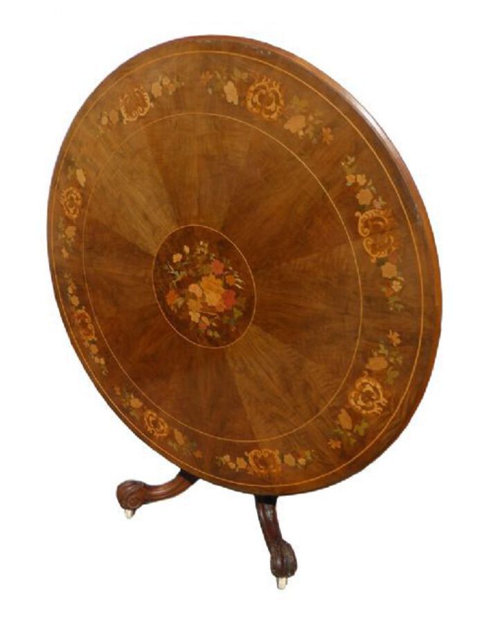 Antique Victorian Walnut Marquetry Inlaid Dining Table 