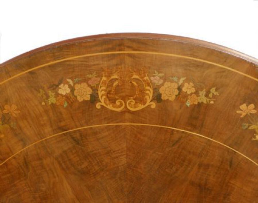 Antique Victorian Walnut Marquetry Inlaid Dining Table 