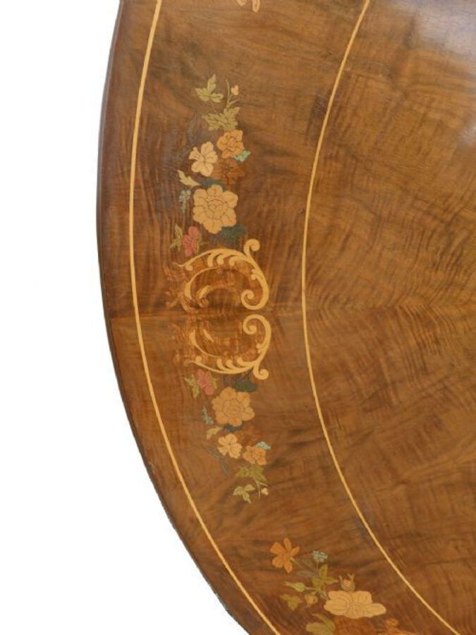 Antique Victorian Walnut Marquetry Inlaid Dining Table 