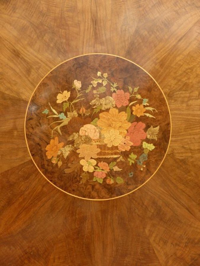 Antique Victorian Walnut Marquetry Inlaid Dining Table 